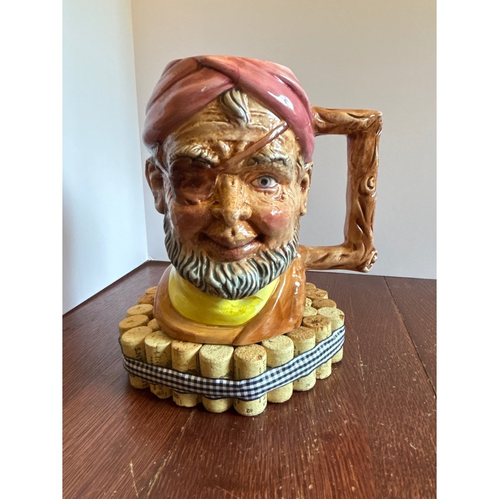 Vintage Artmark Pirate Toby Jug Mug 6.5" Hand Painted Portugal Character Mug
